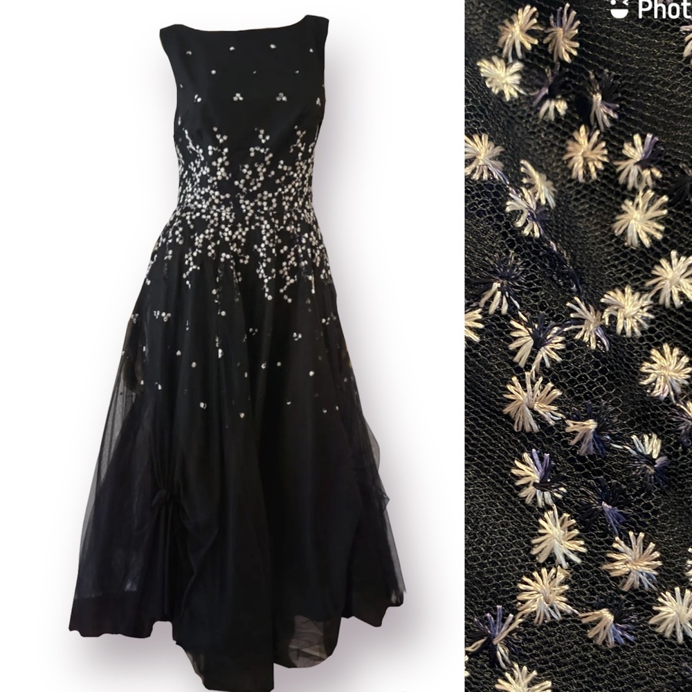 Vintage NWT Black Embroidered Formal Dress